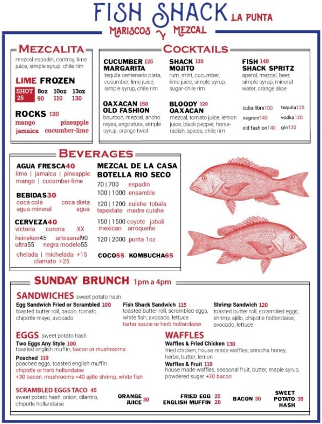 fish shack puerto escondido menu drinks