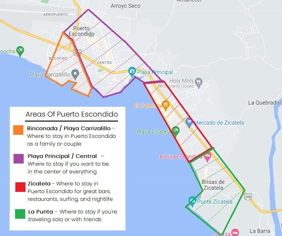 where to stay in puerto escondido map